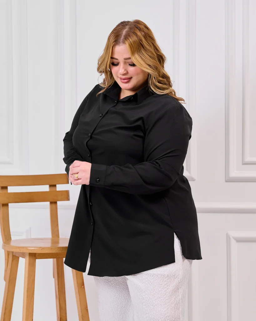plus size black button-up shirt